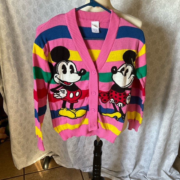 Disney Other - Disney Pink Striped Mickey and Minnie Cardigan